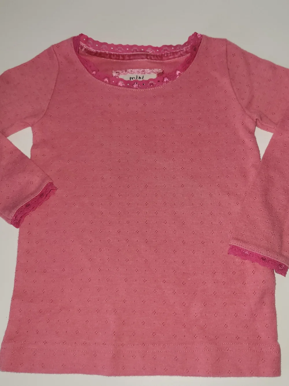 Pink Long-Sleeve Eyelet Knit Top for Kids Size 2-3yrs